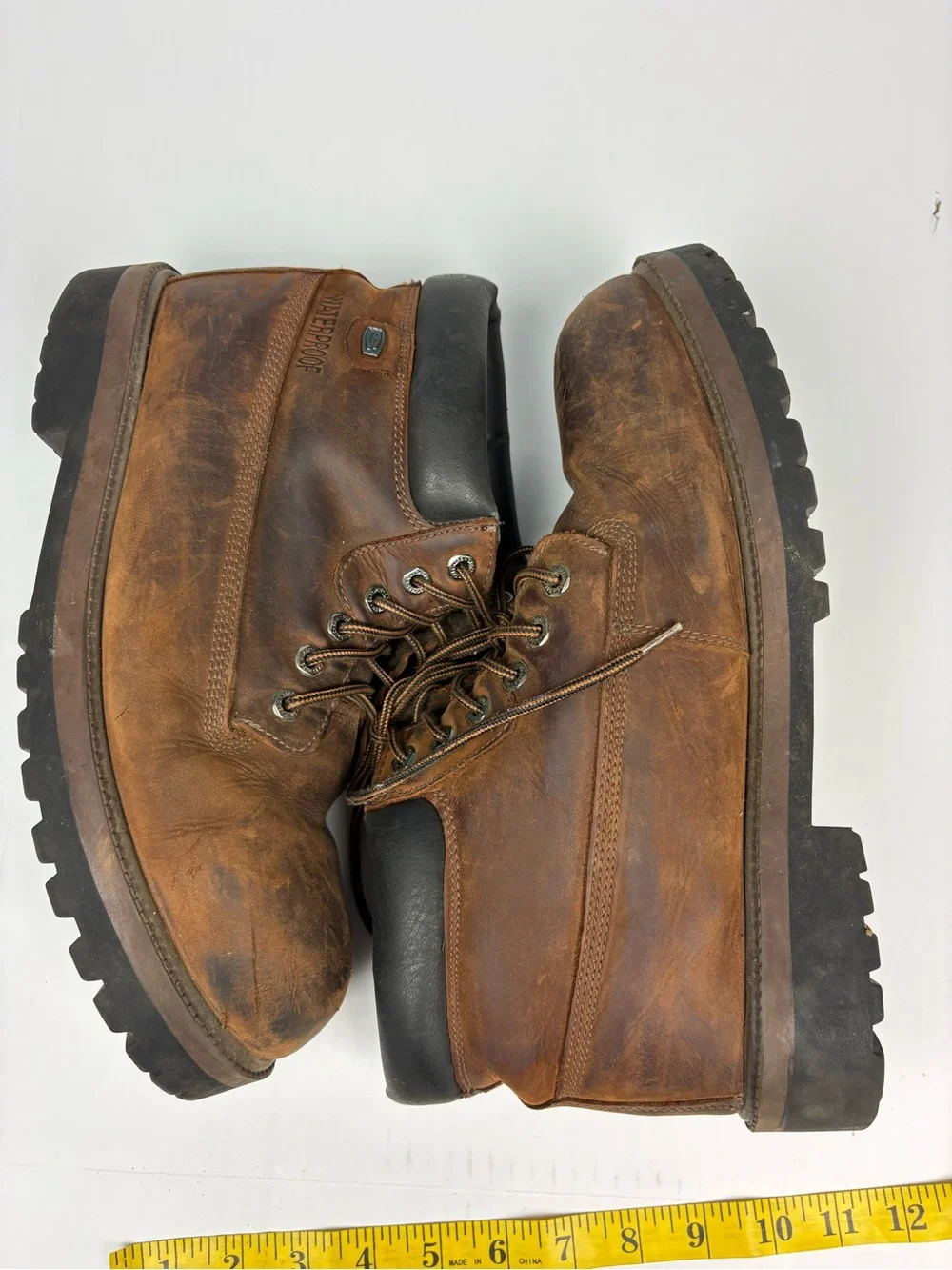 Skechers Men Size 12 Boots Brown Leather Sergeants Verdict Waterproof Work Laces